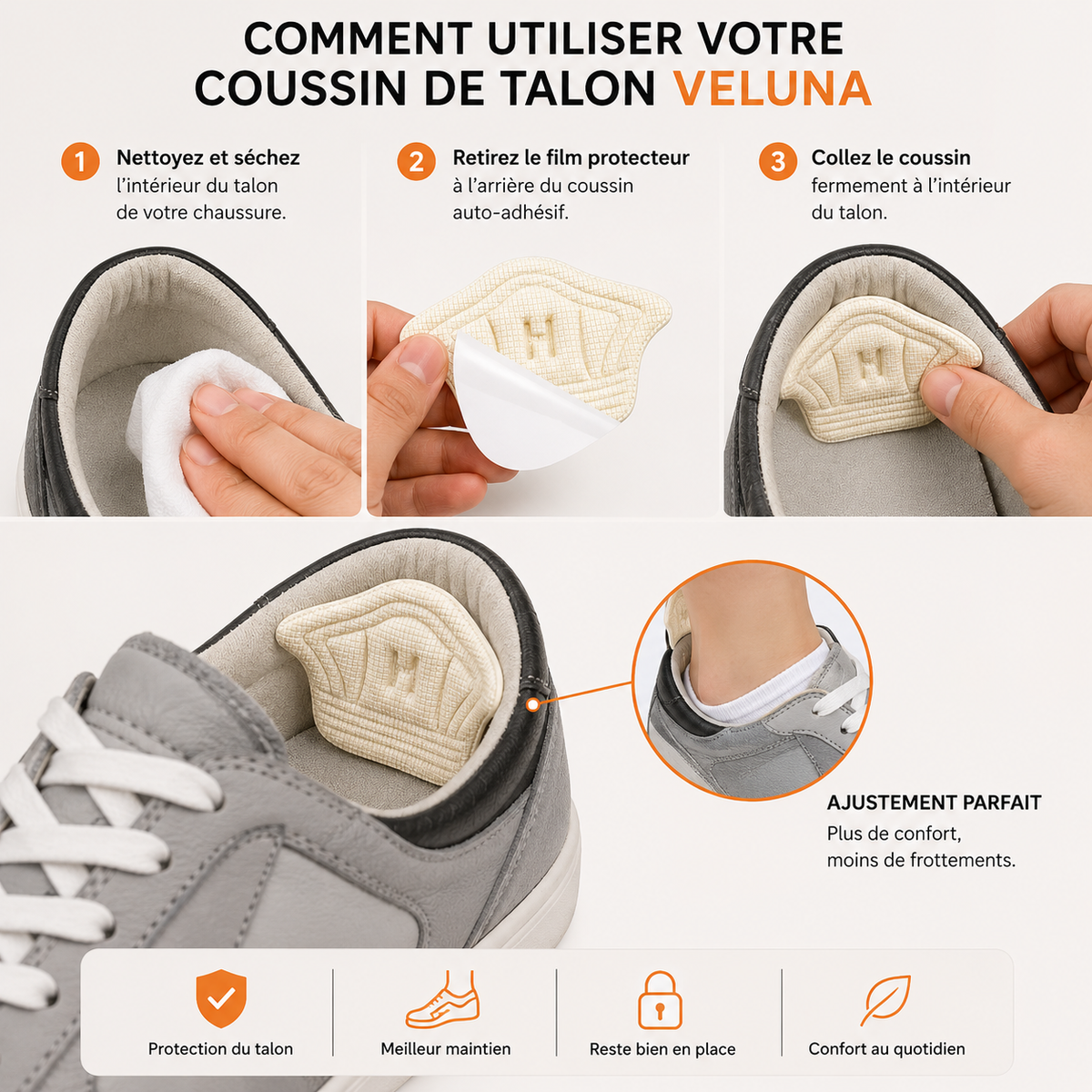 Talon Confort - Coussinet de talon anti-adhésif - Veluna